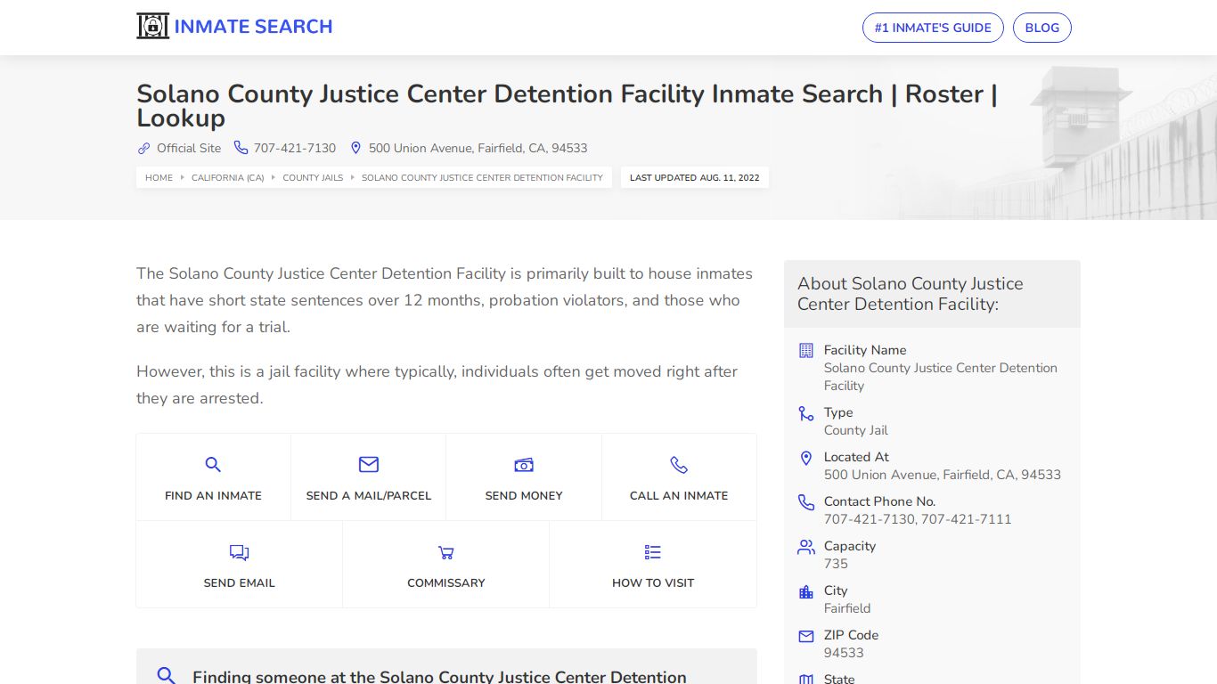 Solano County Justice Center Detention Facility Inmate ...