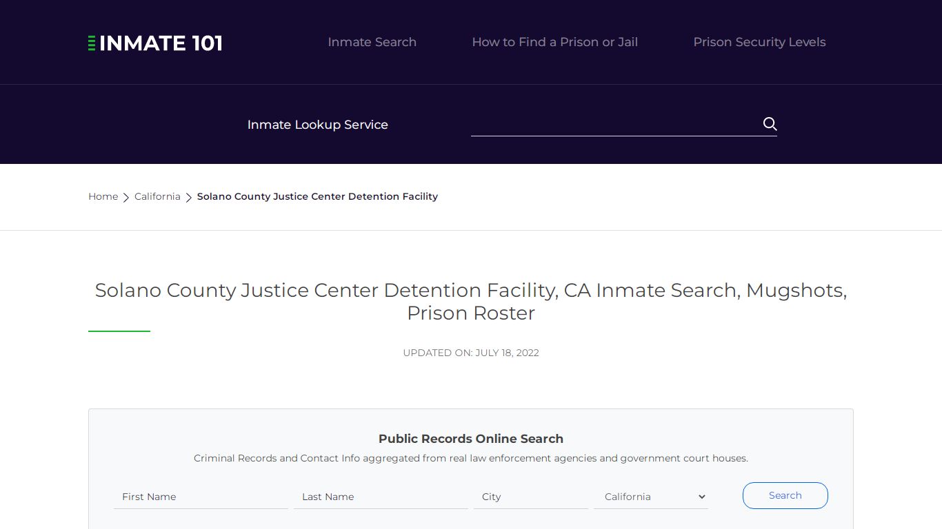 Solano County Justice Center Detention Facility, CA Inmate ...