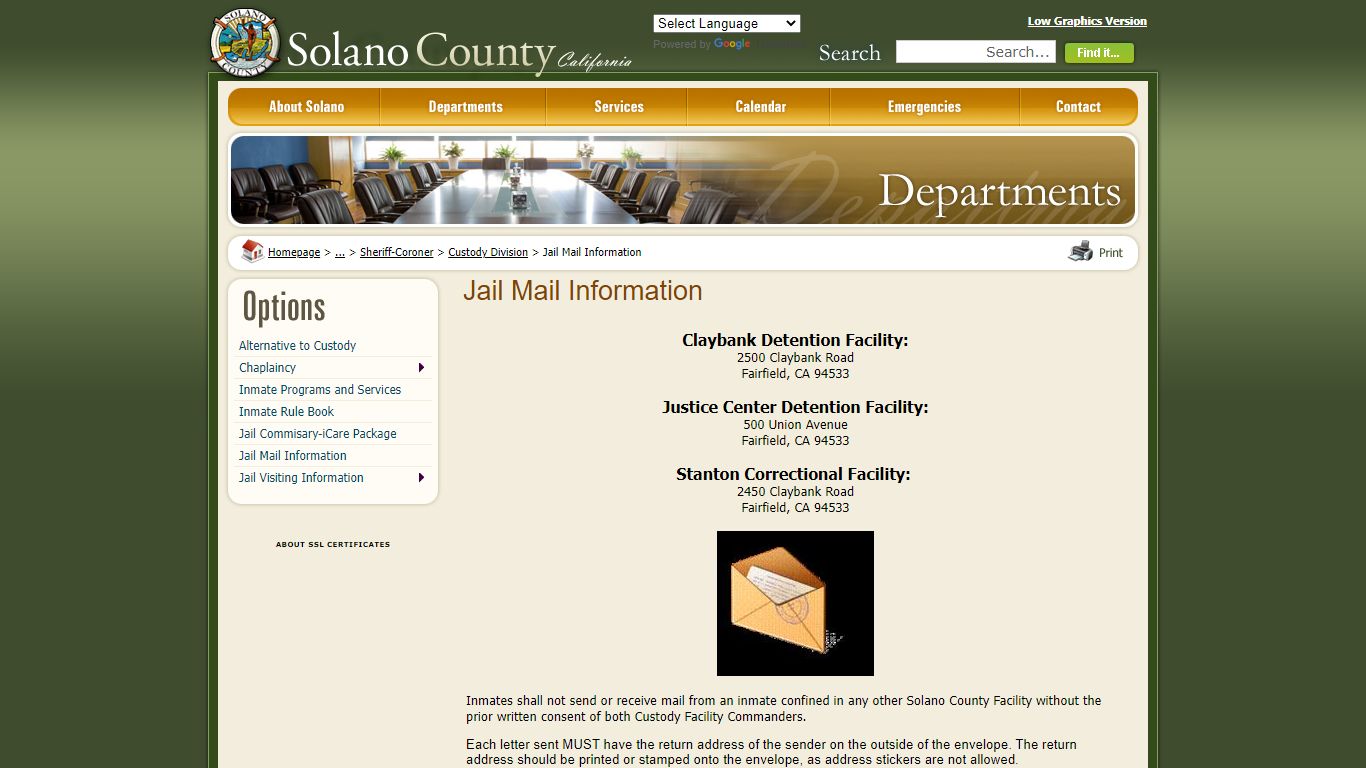 Solano County - Jail Mail Information